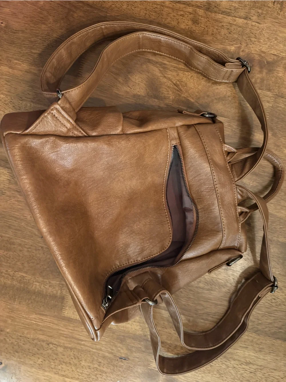 Leather Tote Backpack in Tan - Unbranded